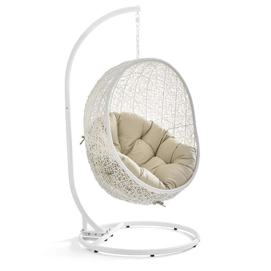 Modway - Hide Outdoor Patio Sunbrella Swing Chair With Stand - EEI-3929-WHI-BEI veiw 1