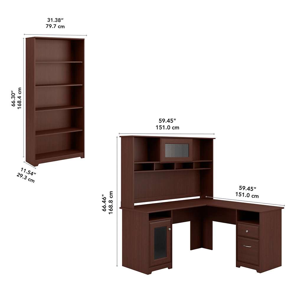 Bush Furniture - Cabot 60W L Shaped Computer Desk with Hutch and 5 Shelf Bookcase in Harvest Cherry - CAB011HVC veiw 5