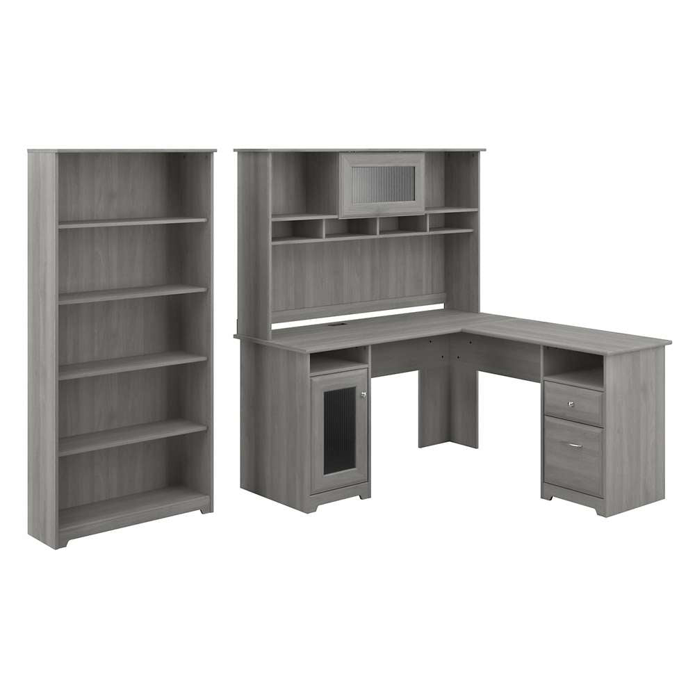 Bush Furniture - Cabot 60W L Shaped Computer Desk with Hutch and 5 Shelf Bookcase in Modern Gray - CAB011MG veiw 1