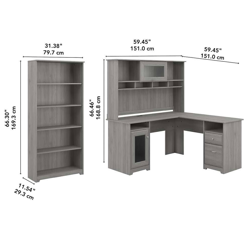 Bush Furniture - Cabot 60W L Shaped Computer Desk with Hutch and 5 Shelf Bookcase in Modern Gray - CAB011MG veiw 5