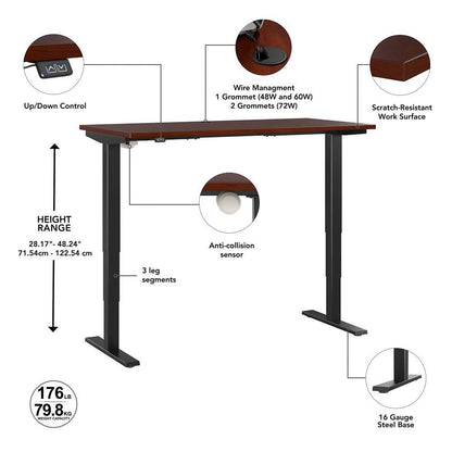 Bush Furniture - Move 40 Series 48W x 24D Electric Height Adjustable Standing Desk in Hansen Cherry with Black Base - M4S4824HCBK veiw 3