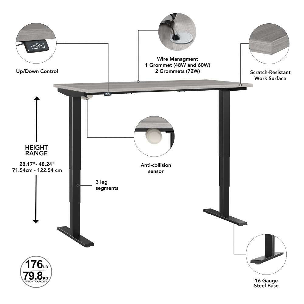 Bush Furniture - Move 40 Series 48W x 24D Electric Height Adjustable Standing Desk in Platinum Gray with Black Base - M4S4824PGBK veiw 3