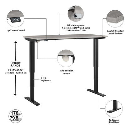 Bush Furniture - Move 40 Series 48W x 24D Electric Height Adjustable Standing Desk in Platinum Gray with Black Base - M4S4824PGBK veiw 3