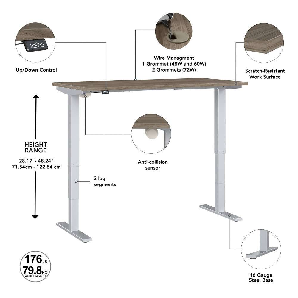 Bush Furniture - Move 40 Series 60W x 30D Electric Height Adjustable Standing Desk in Modern Hickory - M4S6030MHSK veiw 3