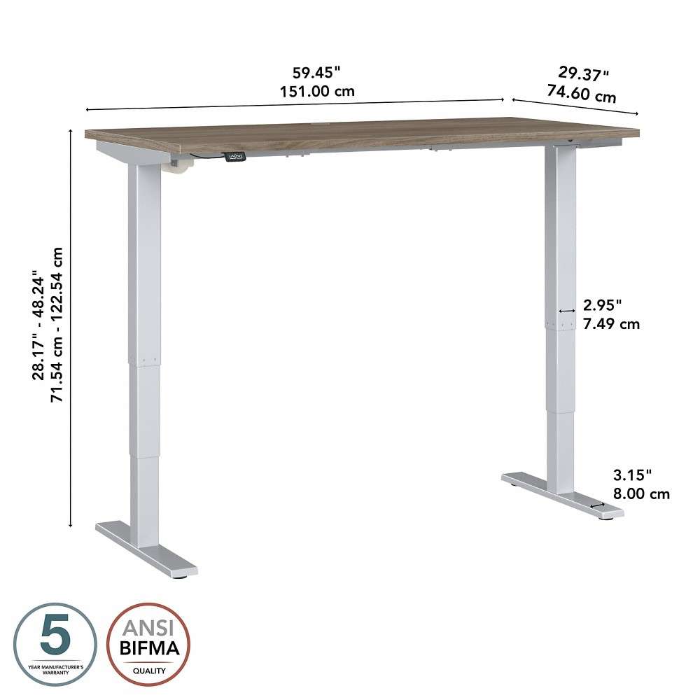 Bush Furniture - Move 40 Series 60W x 30D Electric Height Adjustable Standing Desk in Modern Hickory - M4S6030MHSK veiw 6