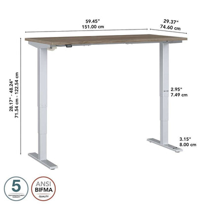 Bush Furniture - Move 40 Series 60W x 30D Electric Height Adjustable Standing Desk in Modern Hickory - M4S6030MHSK veiw 6