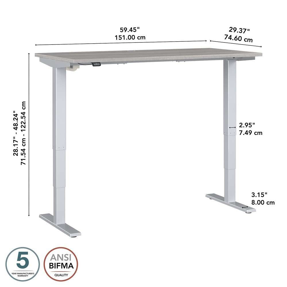 Bush Furniture - Move 40 Series 60W x 30D Electric Height Adjustable Standing Desk in Platinum Gray - M4S6030PGSK veiw 6