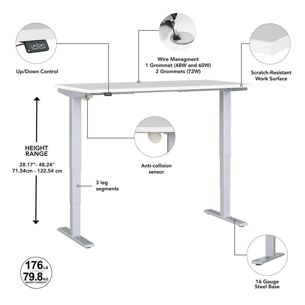 Bush Furniture - Move 40 Series 60W x 30D Electric Height Adjustable Standing Desk in White - M4S6030WHSK veiw 3
