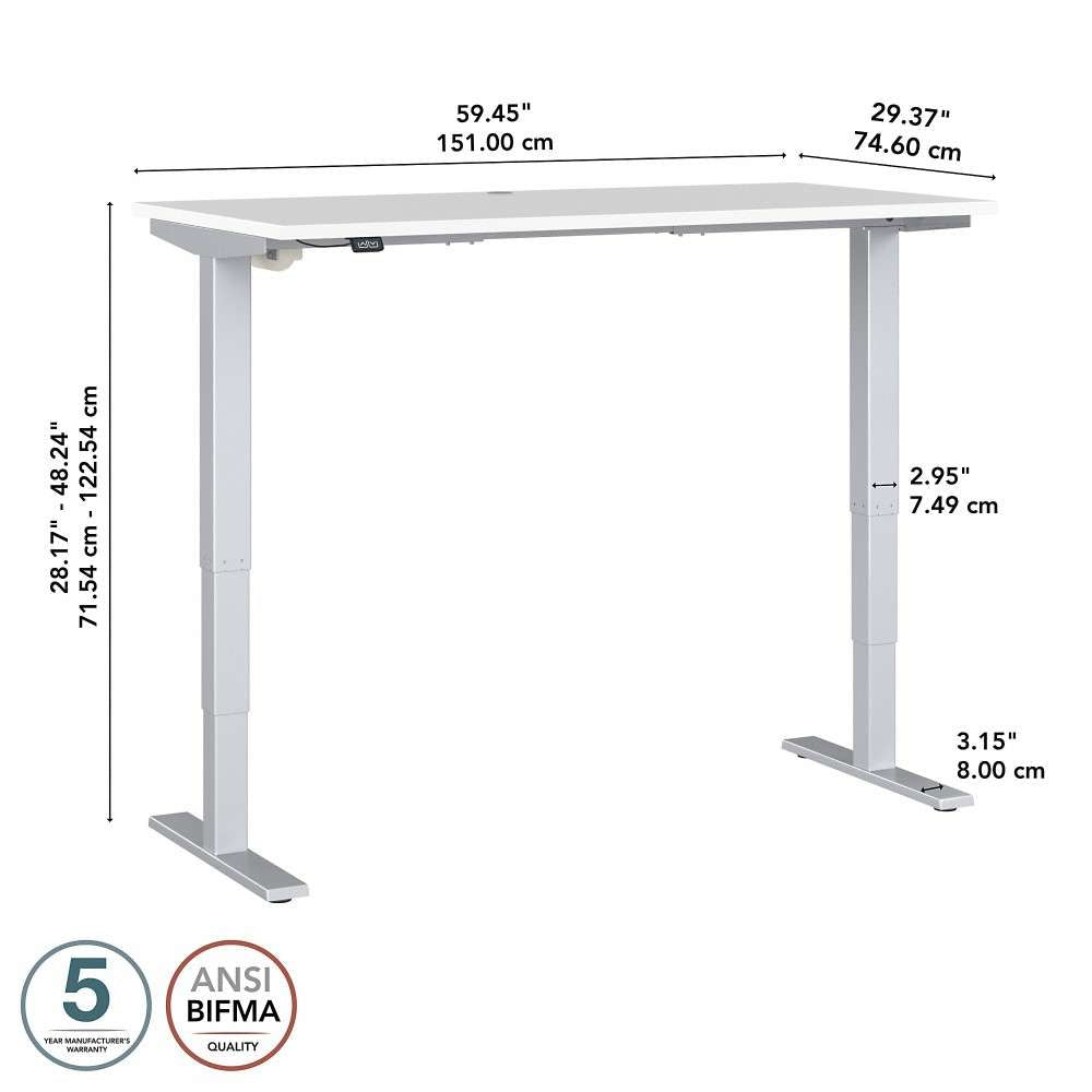 Bush Furniture - Move 40 Series 60W x 30D Electric Height Adjustable Standing Desk in White - M4S6030WHSK veiw 6