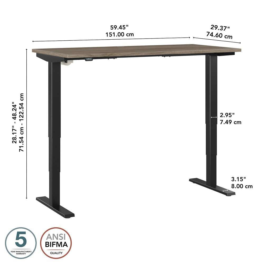 Bush Furniture - Move 40 Series 60W x 30D Electric Height Adjustable Standing Desk in Modern Hickory with Black Base - M4S6030MHBK veiw 6