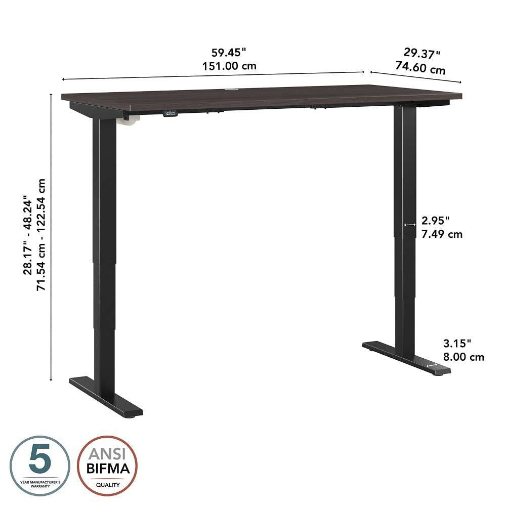 Bush Furniture - Move 40 Series 60W x 30D Electric Height Adjustable Standing Desk in Storm Gray with Black Base - M4S6030SGBK veiw 6