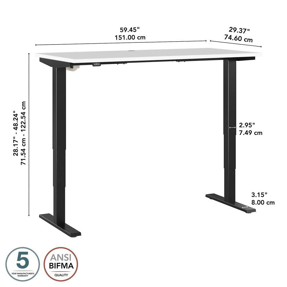 Bush Furniture - Move 40 Series 60W x 30D Electric Height Adjustable Standing Desk in White with Black Base - M4S6030WHBK veiw 6
