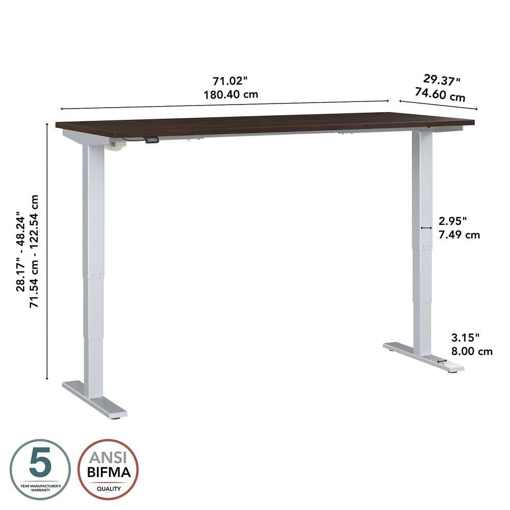Bush Furniture - Move 40 Series 72W x 30D Electric Height Adjustable Standing Desk in Black Walnut - M4S7230BWSK veiw 6