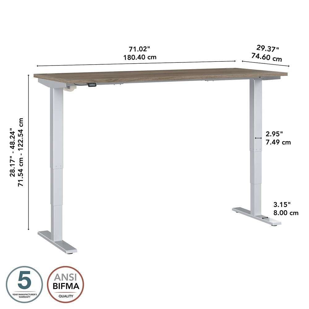Bush Furniture - Move 40 Series 72W x 30D Electric Height Adjustable Standing Desk in Modern Hickory - M4S7230MHSK veiw 6