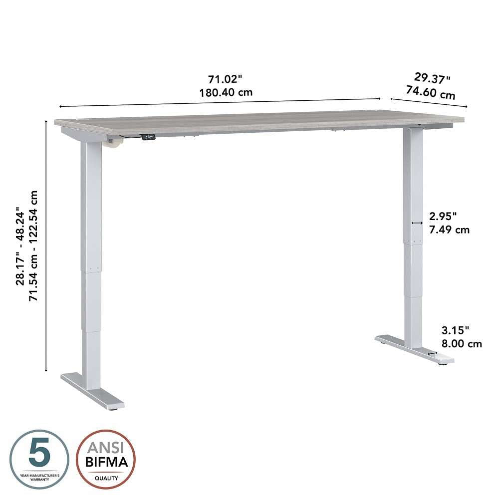 Bush Furniture - Move 40 Series 72W x 30D Electric Height Adjustable Standing Desk in Platinum Gray - M4S7230PGSK veiw 6