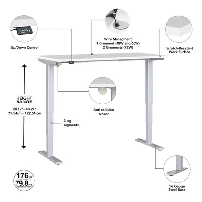 Bush Furniture - Move 40 Series 72W x 30D Electric Height Adjustable Standing Desk in White - M4S7230WHSK veiw 3