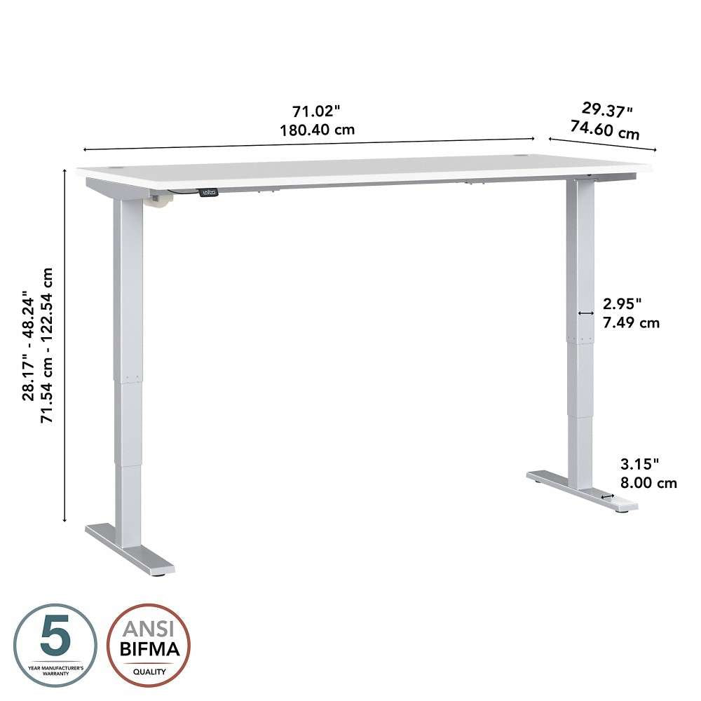 Bush Furniture - Move 40 Series 72W x 30D Electric Height Adjustable Standing Desk in White - M4S7230WHSK veiw 6