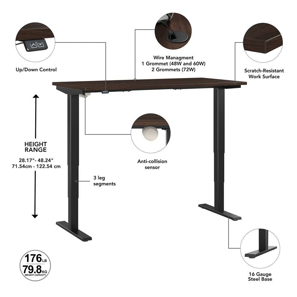 Bush Furniture - Move 40 Series 72W x 30D Electric Height Adjustable Standing Desk in Black Walnut with Black Base - M4S7230BWBK veiw 3
