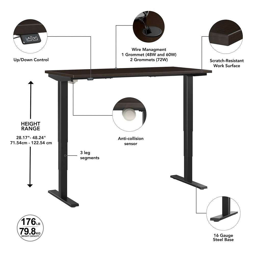 Bush Furniture - Move 40 Series 72W x 30D Electric Height Adjustable Standing Desk in Mocha Cherry with Black Base - M4S7230MRBK veiw 3