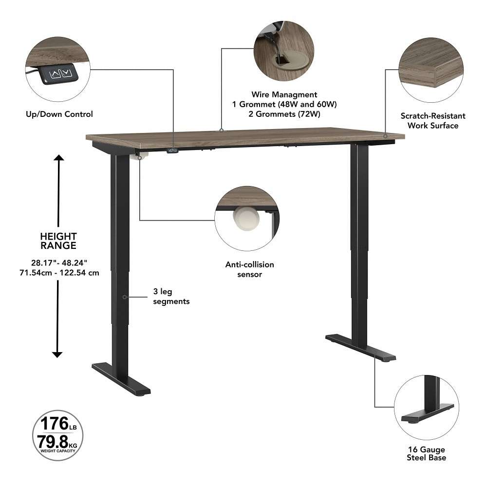 Bush Furniture - Move 40 Series 72W x 30D Electric Height Adjustable Standing Desk in Modern Hickory with Black Base - M4S7230MHBK veiw 3