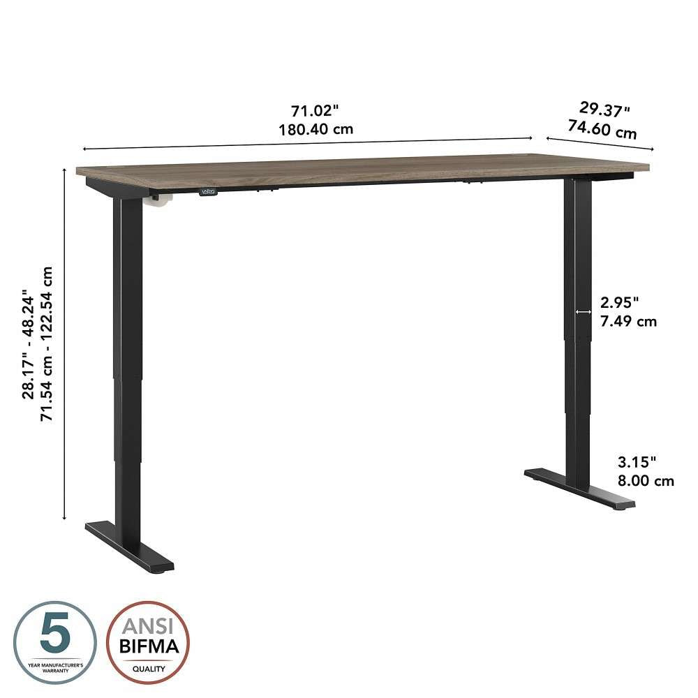 Bush Furniture - Move 40 Series 72W x 30D Electric Height Adjustable Standing Desk in Modern Hickory with Black Base - M4S7230MHBK veiw 6
