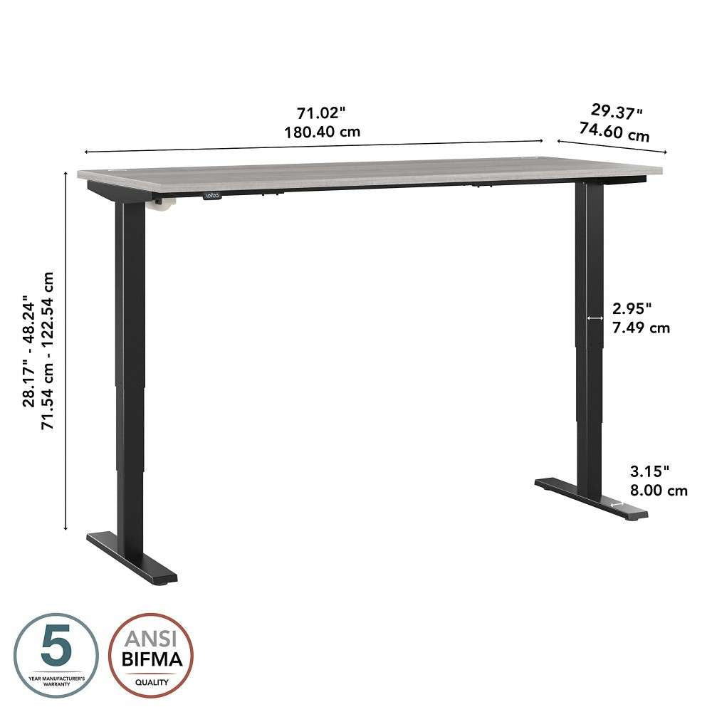 Bush Furniture - Move 40 Series 72W x 30D Electric Height Adjustable Standing Desk in Platinum Gray with Black Base - M4S7230PGBK veiw 6
