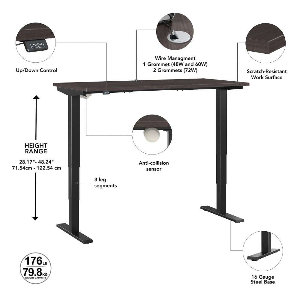 Bush Furniture - Move 40 Series 72W x 30D Electric Height Adjustable Standing Desk in Storm Gray with Black Base - M4S7230SGBK veiw 3