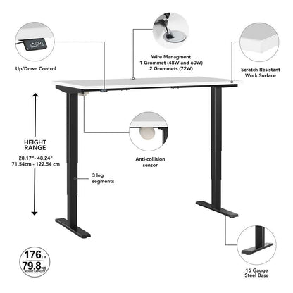 Bush Furniture - Move 40 Series 72W x 30D Electric Height Adjustable Standing Desk in White with Black Base - M4S7230WHBK veiw 3