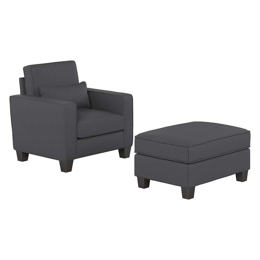 Bush Furniture - Stockton Accent Chair w Ottoman in Charcoal Gray Herringbone Fabric - SKT010CGH veiw 1