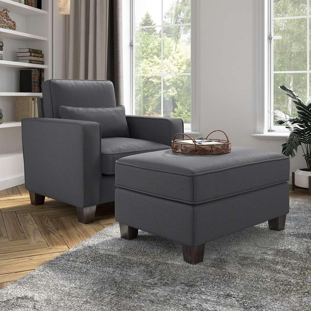 Bush Furniture - Stockton Accent Chair w Ottoman in Charcoal Gray Herringbone Fabric - SKT010CGH veiw 2