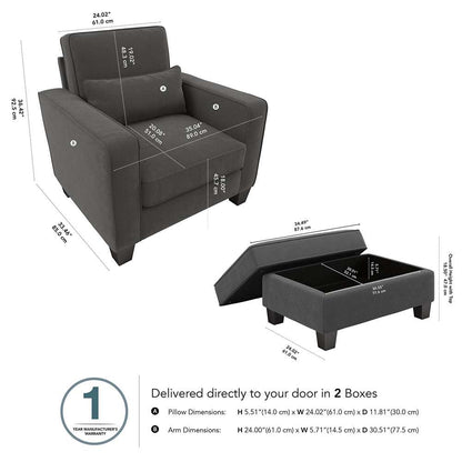Bush Furniture - Stockton Accent Chair w Ottoman in Charcoal Gray Herringbone Fabric - SKT010CGH veiw 5