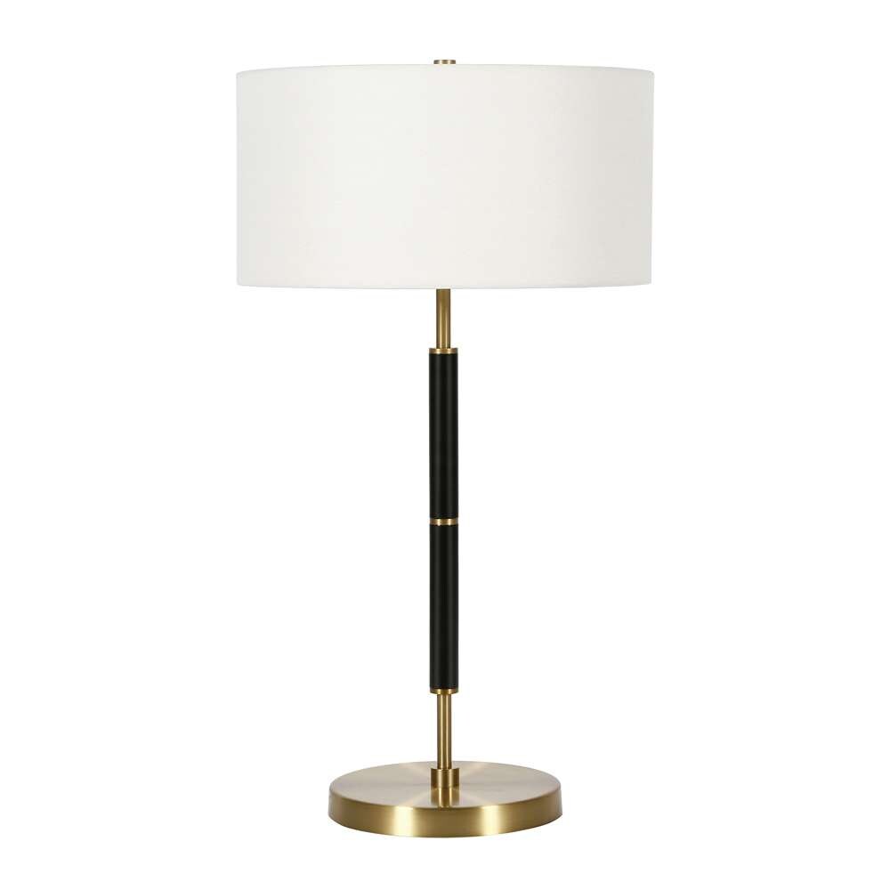 Hudson & Canal - Simone 25in Tall 2-Light Table Lamp with Fabric Shade in Black/Brass/White - TL0322 veiw 1