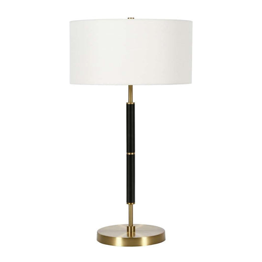 Hudson & Canal - Simone 25in Tall 2-Light Table Lamp with Fabric Shade in Black/Brass/White - TL0322 veiw 1