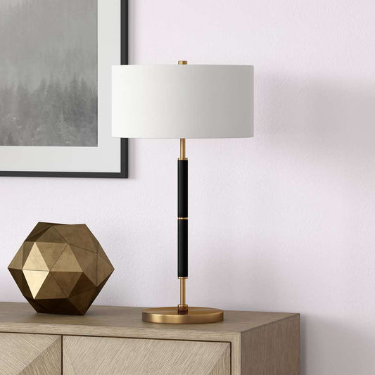 Hudson & Canal - Simone 25in Tall 2-Light Table Lamp with Fabric Shade in Black/Brass/White - TL0322 veiw 2