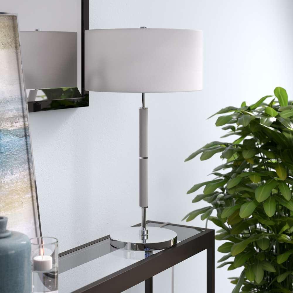 Hudson & Canal - Simone 25in Tall 2-Light Table Lamp with Fabric Shade in Cool Gray/Nickel/White - TL0532 veiw 2