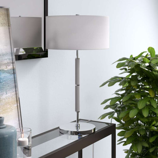 Hudson & Canal - Simone 25in Tall 2-Light Table Lamp with Fabric Shade in Cool Gray/Nickel/White - TL0532 veiw 2