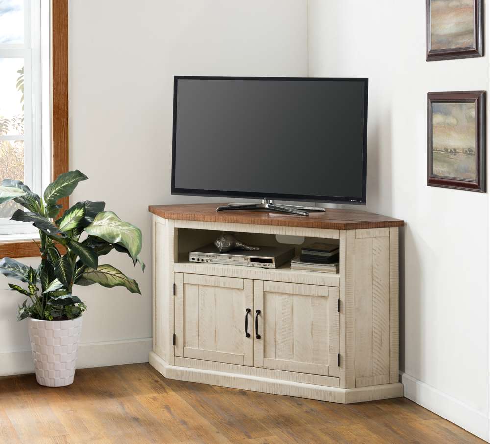 Martin Svensson Home -  Rustic Corner TV Stand, Antique White and Honey - 90976 veiw 1
