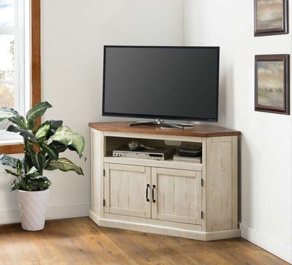 Martin Svensson Home -  Rustic Corner TV Stand, Antique White and Honey - 90976 veiw 1
