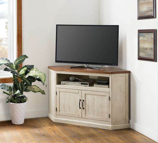 Martin Svensson Home -  Rustic Corner TV Stand, Antique White and Honey - 90976 veiw 1