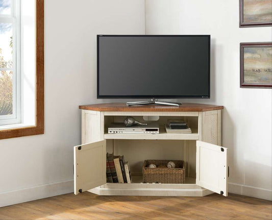 Martin Svensson Home -  Rustic Corner TV Stand, Antique White and Honey - 90976 veiw 2