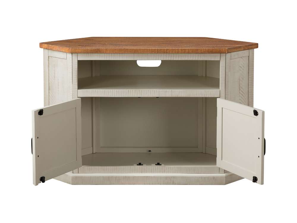 Martin Svensson Home -  Rustic Corner TV Stand, Antique White and Honey - 90976 veiw 6
