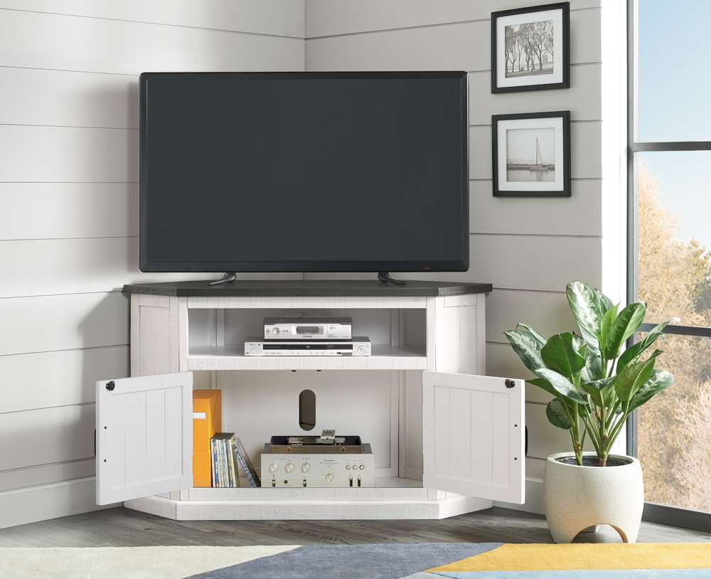 Martin Svensson Home -  Rustic Corner TV Stand, White Stain with Grey Top - 90971 veiw 1