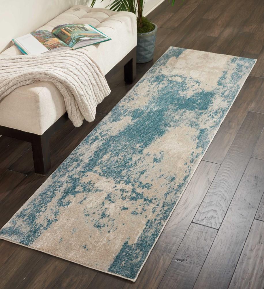 Nourison - Maxell MAE13 Blue and White 22in x 76in Hallway Rug - MAE13-99446396501 veiw 2