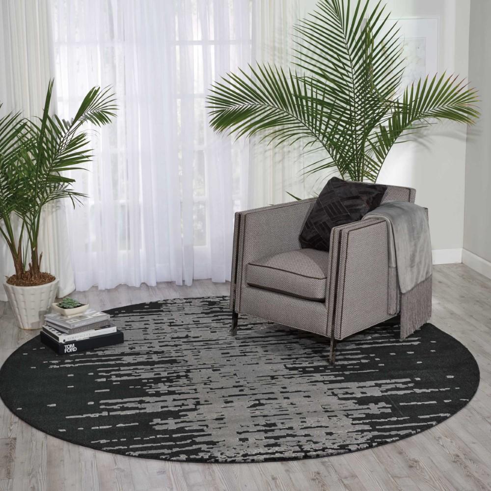 Nourison - Twilight TWI11 Black and Grey 8 x Round Large Rug - TWI11-99446358103 veiw 3