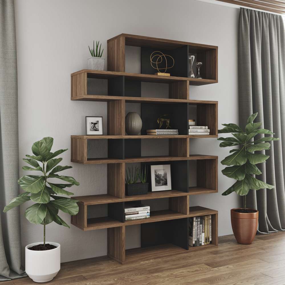 TEMAHOME - London Composition Bookcase in Walnut Frame, Pure Black Backs - 9500314797 veiw 3