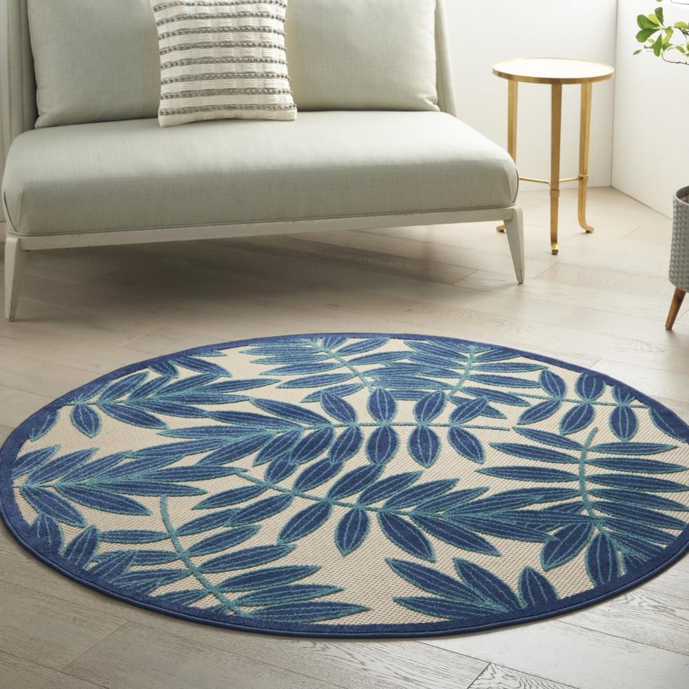 Nourison - Aloha ALH18 Navy Blue and White 5 3in x RND Indoor-outdoor Area Rug - ALH18-99446816801 veiw 2