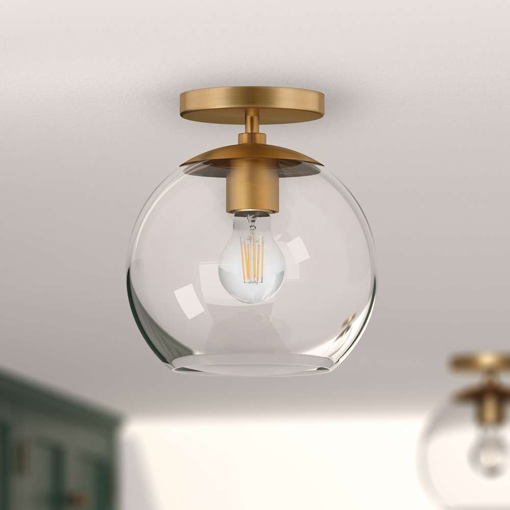 Hudson & Canal - Bartlett 9in Wide Semi Flush Mount with Glass Shade in Brass/Clear - SF0790 veiw 2