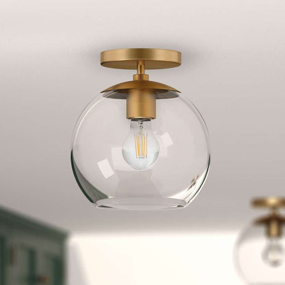 Hudson & Canal - Bartlett 9in Wide Semi Flush Mount with Glass Shade in Brass/Clear - SF0790 veiw 2