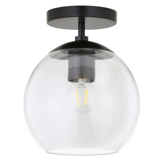 Hudson & Canal - Bartlett 9in Wide Semi Flush Mount with Glass Shade in Matte Black/Clear - SF0787 veiw 1