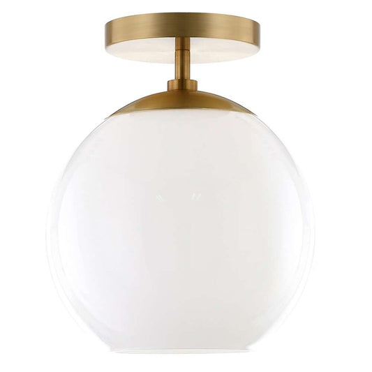 Hudson & Canal - Bartlett 9in Wide Semi Flush Mount with Glass Shade in Brass/White Milk - SF0791 veiw 1